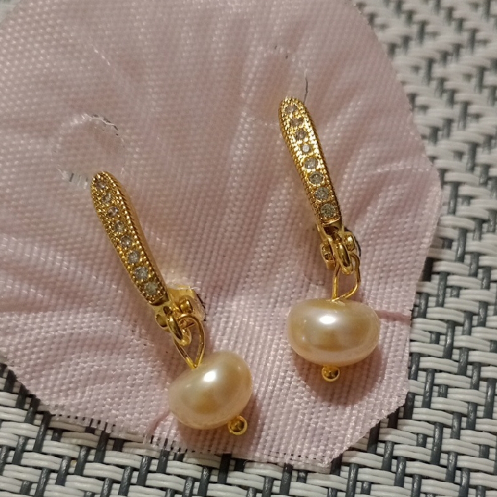 Gold Pearl Dangle Earrings
